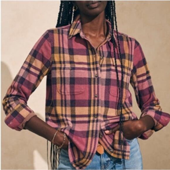 Faherty Legend Sweater Shirt Lolita Plaid Long Sleeve Button Down Small - FLAW - Picture 1 of 11